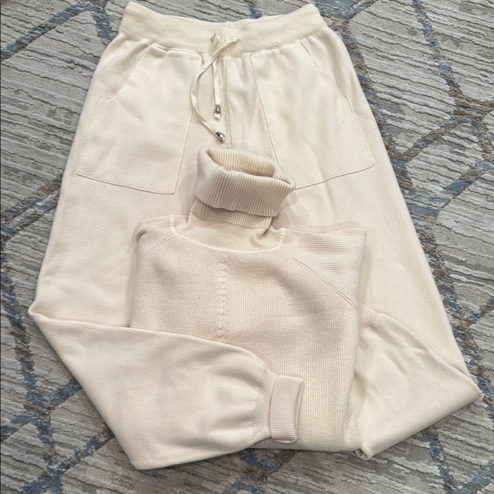 Cream Turtleneck Sweater and Jogger Set